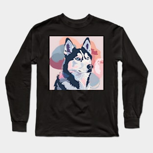 Retro Siberian Husky: Pastel Pup Revival Long Sleeve T-Shirt